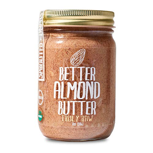 Product Cover Better Almond Butter - Truly Raw Chunky Organic Sprouted Almond Butter (12 Oz Jar) - Creamy Spanish Almonds for Better Taste, Spread, Nutrition & Health - Unpasteurized Vegan, Non-GMO, Gluten Free