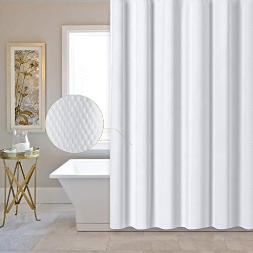 Product Cover Valea Home White Waffle Weave Fabric Shower Curtain for Bathroom Soft Touch Honeycomb Cotton Blend Waterproof Eco Friendly, 72-inch by 72-inch