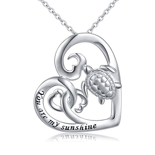 Product Cover Alphm (Health and Longevity) S925 Sterling Silver Turtle Love Heart Pendant Necklace for Women Valentines Day