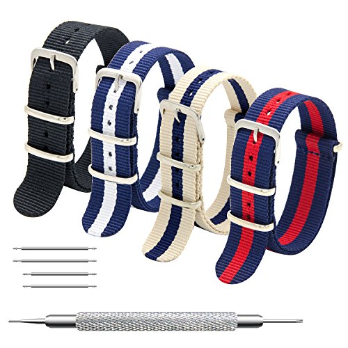 Product Cover CIVO NATO Strap 4 Packs - 20mm 22mm Premium Ballistic Nylon Watch Bands Zulu Style with Stainless Steel Buckle (Black+Navy Red+Linen Navy+Navy White, 16mm)
