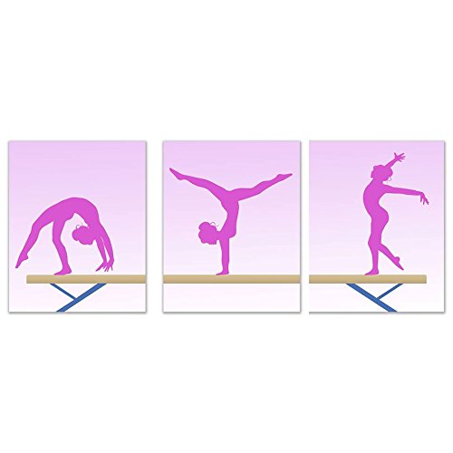Product Cover Girls Gymnastics Beam Pink Wall Art Prints - Set of 3 (8x10) Poster Photos - Bedroom - Studio - Gymnast
