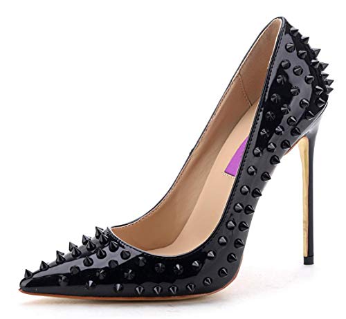 Product Cover Jiu du Women's High Heel for Wedding Party Pumps Fashion Rivet Studded Stiletto Pointed Toe Dress Shoes