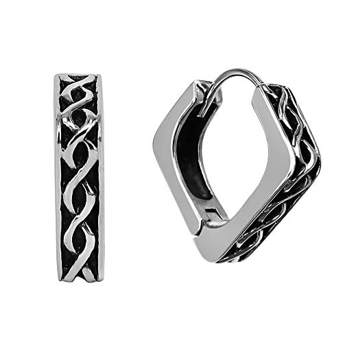 Product Cover PunkTracker Square Vintage Gothic Hoop Earring Small Stainless Steel Punk Rock Huggie Earrings for Men
