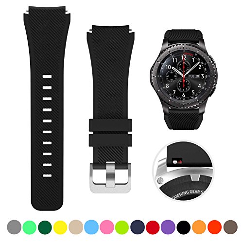 Product Cover Minggo Bands for Samsung Gear S3 Frontier/Classic Watch Silicone Bracelet Sports Silicone Band Strap Replacement Wristband, Black