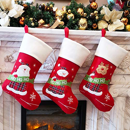 Product Cover Bstaofy Wewill Red Traditional Christmas Stockings Set of 3 Santa Reindeer Snowman with Snowflake Christmas Party Gift, 18 inch