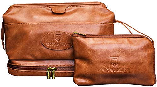 Product Cover Protravelone Travel Toiletry Bag - Perfect Toiletry Bag for Men - Premium PU Leather Mens Toiletry Bag - Travel Kit for Men - Brown Toiletries Bag - Travel Bags For Toiletries - Travel Accessories