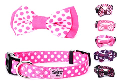 Product Cover Cutesy Pet | Dog Collar with Adjustable Bow | Pink Polka Dots | Small | Comfortable and Strong