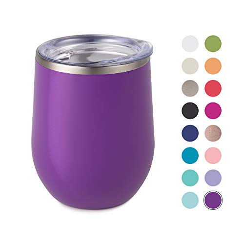 Product Cover Maars Bev Stainless Steel Stemless Wine Glass Tumbler with Lid, Vacuum Insulated 12 oz Purple Cup | Spill Proof, Travel Friendly, Fun Cocktail Drinkware