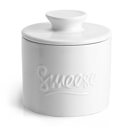 Product Cover Sweese 304.101 Porcelain Butter Keeper Crock - French Butter Dish - No More Hard Butter - Perfect Spreadable Consistency, White