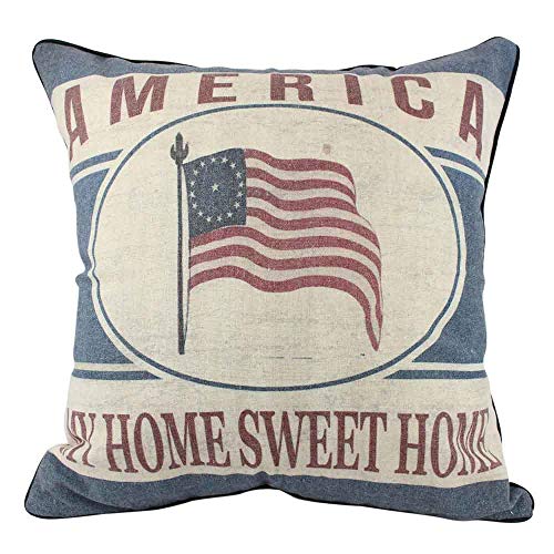 Product Cover JuniperLab Vintage French Country Holiday Cotton Linen Throw Pillow cases American Flag 16'' Square
