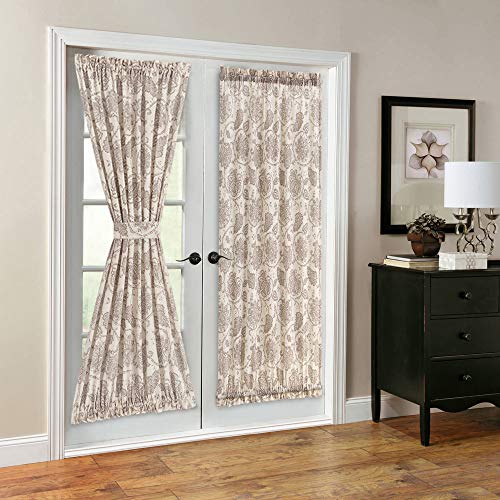 Product Cover French Door Panel Curtains Paisley Scroll Printed Linen Textured French Door Curtain 72 inches Long French Door Panels for Glass Door Tieback Included 1 Panel Taupe