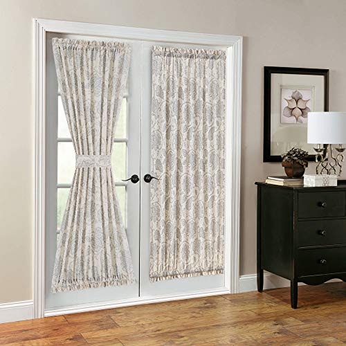 Product Cover French Door Panel Curtains Paisley Scroll Printed Linen Textured French Door Curtains 72 inches Long French Door Panels, Tieback Included, 1 Panel, Grey