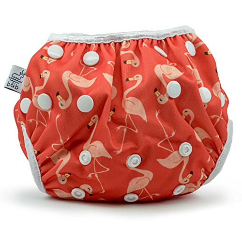 Product Cover Nageuret Reusable Swim Diaper, Adjustable & Stylish Fits Babies Diapers Sizes N-5 (8-36lbs) Ultra Premium Quality For Eco Friendly Baby Shower Gifts & Swimming Lessons Little Girl Swimsuit (Flamingos)