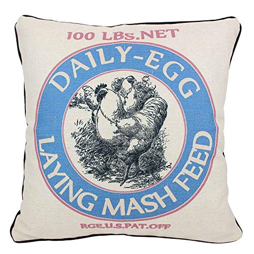Product Cover JuniperLab Vintage Chicken Retro Primitives French Country Cotton Burlap Throw Pillow Cases Farmhouse Rustic Cushion Cover Rooster Daily Egg Feed Sacks Bule 16'' Square