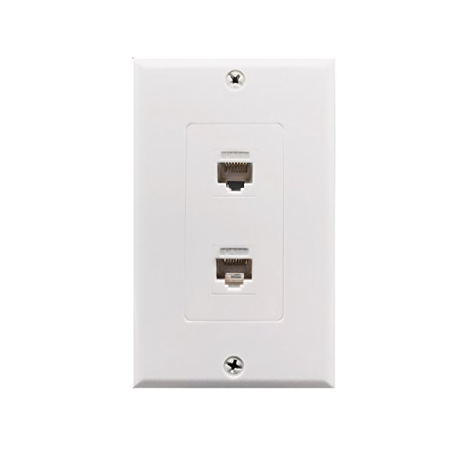 Product Cover Cat6 Wall Plate and Keystone,Fly Tiger,Rj45 Jack Ethernet Connector,Female to Female,White (2 Port)