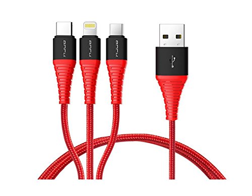 Product Cover ROCK- HI TENSILE (3 IN 1 TYPE C, LIGHTNING, MICRO) W / VERSION A CHARGING CABLE-(Red)