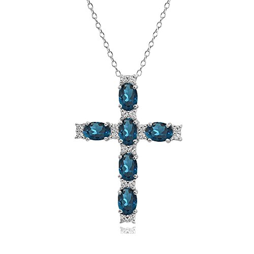 Product Cover Sterling Silver Genuine, Created or Simulated Gemstone Oval-Cut Cross Pendant Necklace with White Topaz Accents