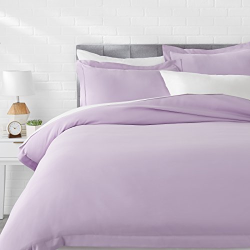 Product Cover AmazonBasics Light-Weight Microfiber Duvet Cover Set with Snap Buttons - Full/Queen, Frosted Lavender