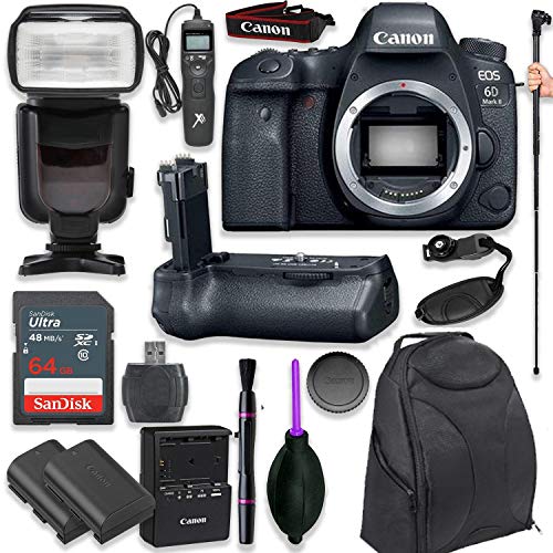 Product Cover Canon EOS 6D Mark II Digital SLR Camera Body - Wi-Fi Enabled with Pro Camera Battery Grip, Professional TTL Flash, Deluxe Backpack 200EG, Universal Timer Remote Control, Spare LP-E6 Battery (16 items)