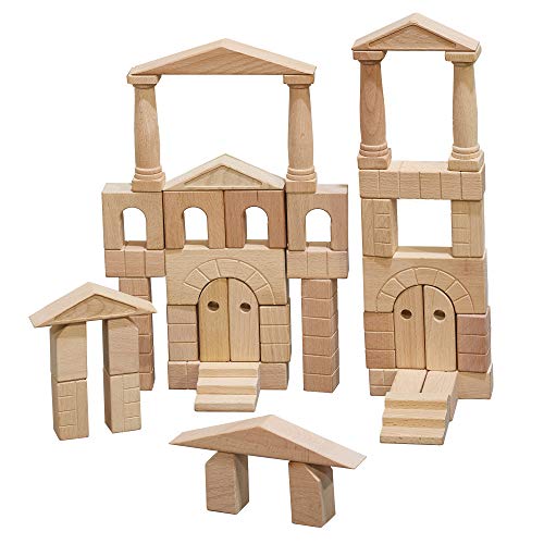 Product Cover ECR4Kids Hardwood Architectural Unit Block Play Set with Canvas Carry Case - Educational Wood Building Block Kit, Natural Finish (48-Piece Set)