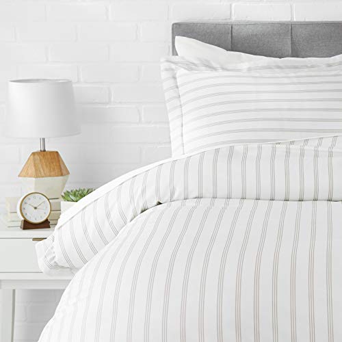 Product Cover AmazonBasics Light-Weight Microfiber Duvet Cover Set with Snap Buttons - Twin/Twin XL, Taupe Stripe
