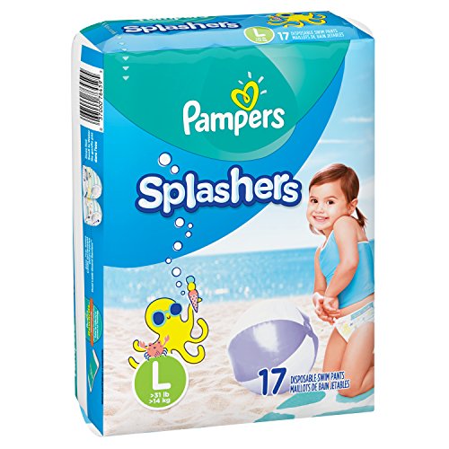 Product Cover Swim Diapers Size 5 (> 31 lb), 17 Count - Pampers Splashers Disposable Swim Pants, Large, Pack of 2