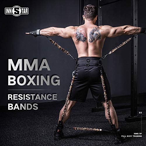 Product Cover INNSTAR MMA Boxing Training Natural Latex Resistance Band Set Bodybuilding Training Equipment for Men&Women (300LB Camo Sand-Yellow)