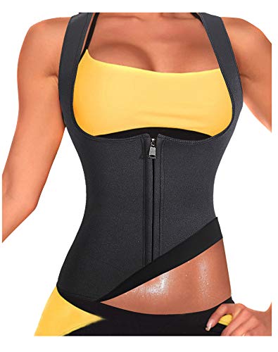Product Cover Rolewpy Women Sweat Neoprene Waist Trainer Hot Slimming Sauna Vest Tummy Control Body Shaper for Weight Loss (Black Workout Suit, M(US 12))