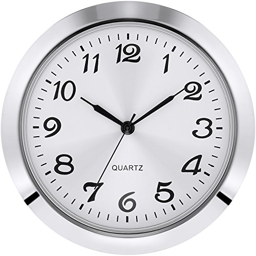 Product Cover Hicarer 2-1/8 Inch (55 mm) Quartz Clock Insert, Zinc-Alloy Metal Case, Arabic Numeral, White Face