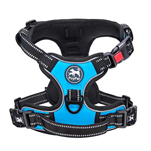 Product Cover PoyPet No Pull Dog Harness, No Choke Front Lead Dog Reflective Harness, Adjustable Soft Padded Pet Vest with Easy Control Handle for Small to Large Dogs(Blue,M)