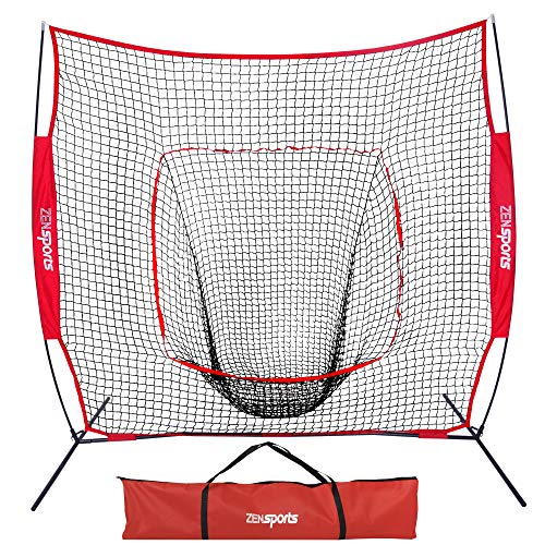 Product Cover ZENY 7'×7' Baseball Softball Practice Net Hitting Batting Catching Pitching Training Net w/Carry Bag & Metal Bow Frame, Backstop Screen Equipment Training Aids