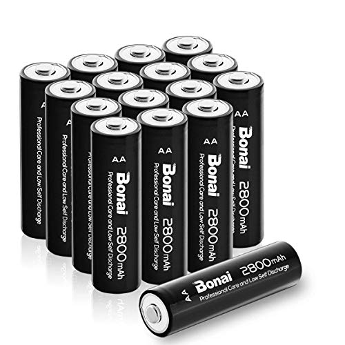 Product Cover BONAI AA Rechargeable Batteries 2800mAh 1.2V Ni-MH Low Self Discharge 16 Pack - UL Certificate for Solar Lights, Garden Lights
