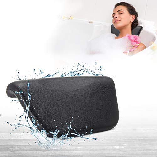Product Cover ESSORT Bathtub Pillow, PU Spa Pillow, Luxury Comfortable Soft Bath Cushion Headrest, for Shoulder Neck Support Backrest, Fits Any Size of Tubs, Jacuzzi (Black)