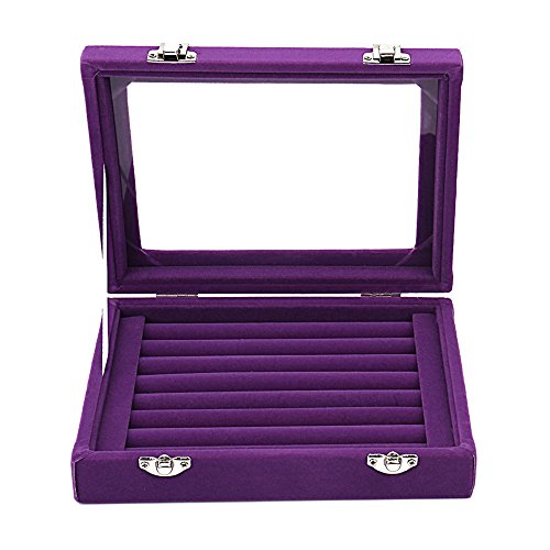 Product Cover LANTWOO Velvet Glass Jewelry Display Storage Box Ring Earrings Jewelry Box Ring Holder Case, 2 Clasps
