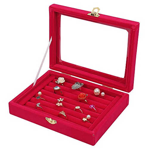 Product Cover LANTWOO Velvet Glass Jewelry Ring Display Stand Storage Box Ring Earrings Jewelry Box Ring Holder Case