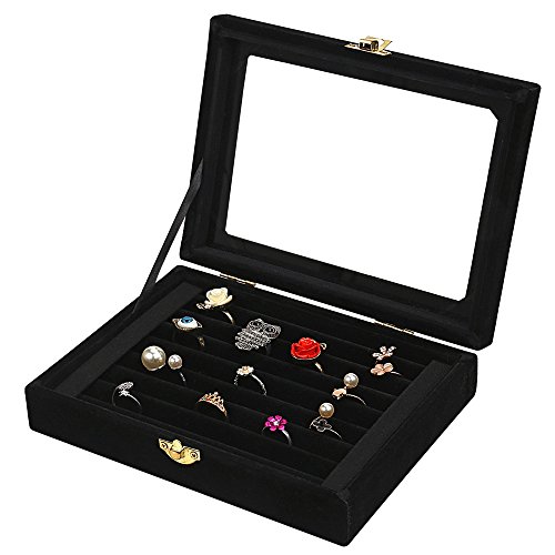 Product Cover LANTWOO Velvet Glass Jewelry Ring Display Stand Storage Box Ring Earrings Jewelry Box Ring Holder Case
