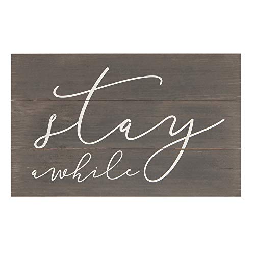 Product Cover P. Graham Dunn Stay Awhile White Script Dark Distressed 17 x 10.5 Wood Pallet Wall Plaque Sign