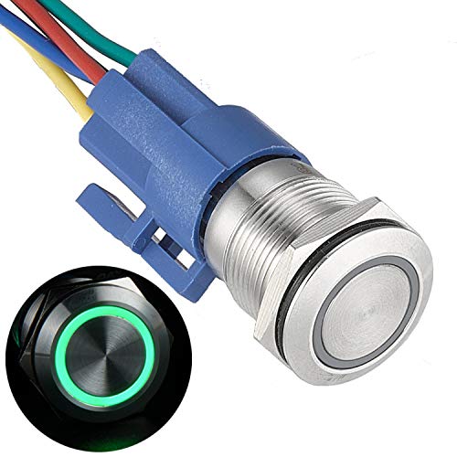 Product Cover APIELE [3 year warranty] 19mm Latching Push Button Switch 12V DC Angel Eye Halo Ring LED Metal 0.74