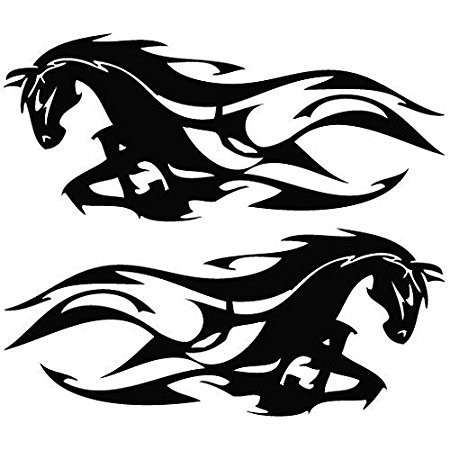 Product Cover ISEE 360 Horse Flame Mirror Animal Decal Car Stikers (Vinyl, Black) - Pack of 2