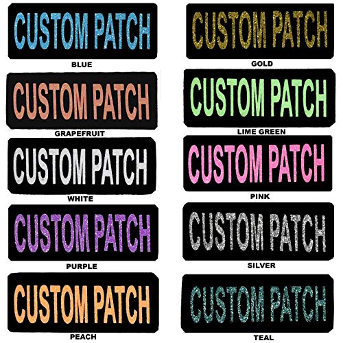 Product Cover Dogline Custom Patch with Glitter Letters for Dog Vest Harness or Collar Customizable Bling Text Personalized Patches with Hook Backing Name Agility Service Dog ESA 2 Patches D Silver Text