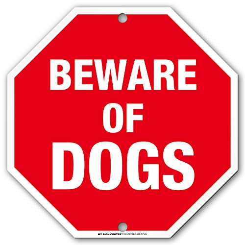 Product Cover Beware of Dog Sign, Octagon Shaped Outdoor Rust-Free Metal, 12