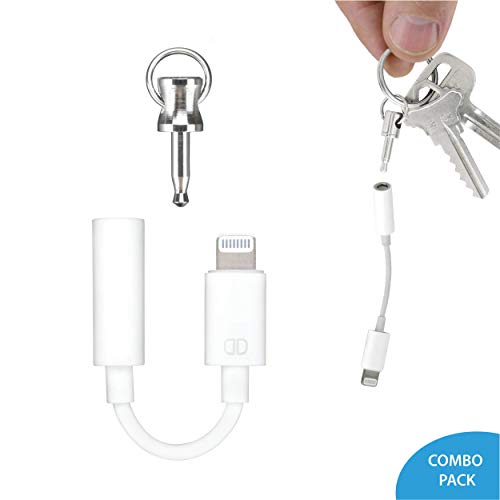 Product Cover Dongle Dangler 3.5mm Headphone Jack Adapter + Dongle Holder Keychain - Compatible with iPhone 7/7 Plus/8/8 Plus/X/XR/XS/XS Ma/11/11 Pro. (Keychain + Cable - 1-Pack)