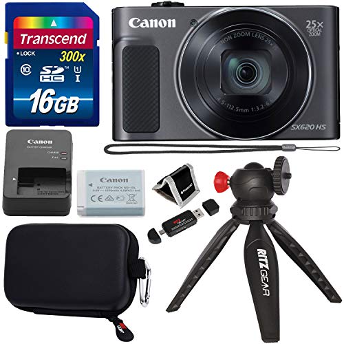 Product Cover Canon PowerShot SX620 Digital Camera w/25x Optical Zoom - Wi-Fi & NFC Enabled (Black), Transcend 16GB SDHC Memory Card, Ritz Gear Point & Shoot Camera Case and Accessory Bundle