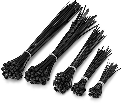 Product Cover Fixson Multi-Purpose Cable Ties Assorted Sizes 4+6+8+10+12-Inch Self-Locking Nylon Zip Wire Tie-Wraps (250 Pcs Variety Pack) Color Black Cable-Tie Set