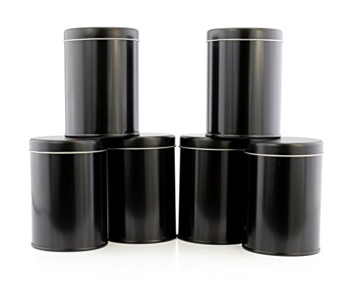 Product Cover Double Seal Tea Canisters (6-Pack); Black Metal Round Tea Tins w/Interior Rubber Seal