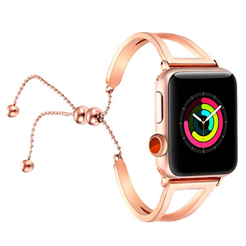 Product Cover fastgo Bracelet Compatible for Apple Watch Band 38mm 42mm, 2018 Dressy Fancy Jewelry Bangle Cuff for Iwatch Bands Series 4 3 2 1 Women Girls Adjustable Stainless Steel Pendant (Rose Gold-38mm 40mm)