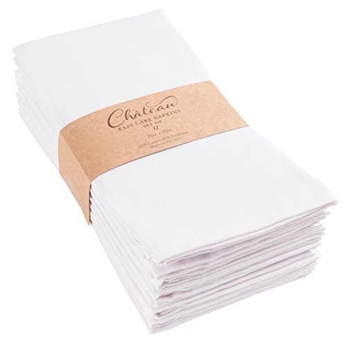 Product Cover KAF Home Chateau Easy-Care Cloth Dinner Napkins - Set of 12 Oversized (20 x 20 inches) (White)