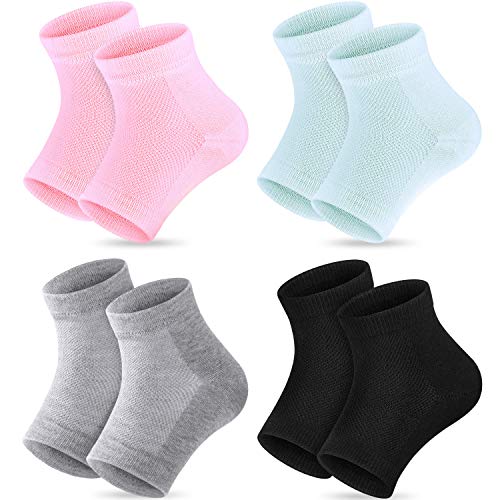 Product Cover Bememo Soft Gel Heel Socks Ventilate Open Toe Socks 4 Pairs for Dry Hard Cracked Skin Moisturizing Day Night Care Skin (Pink, Turquoise, Grey and Black)