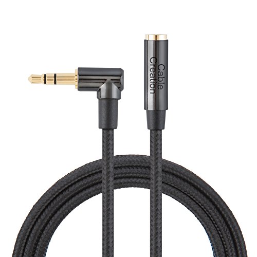 Product Cover 3.5mm Headphone Extension Cable, CableCreation Right Angle 3.5mm Male to Female Audio Stereo Cable with Silver-Plating Copper Compatible with iPhones,Tablets,Sony Beats, PS4 Headset, Black/1.5FT