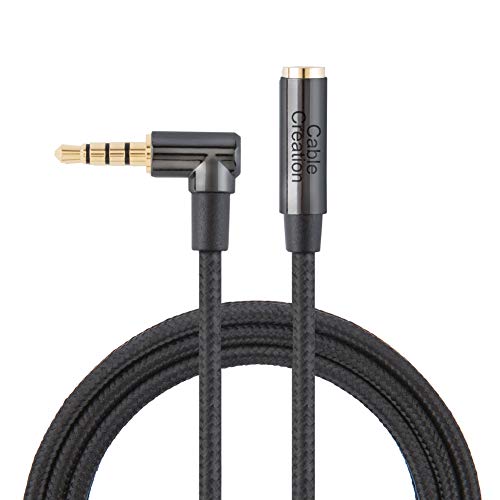 Product Cover 3.5mm Headphone Extension Cable, CableCreation 6FT 3.5mm Male to Female TRRS Audio Stereo Cable,Right Angle Auxiliary HiFi Cable with Silver-Plating Copper,24K Gold Plated (Microphone Compatible)